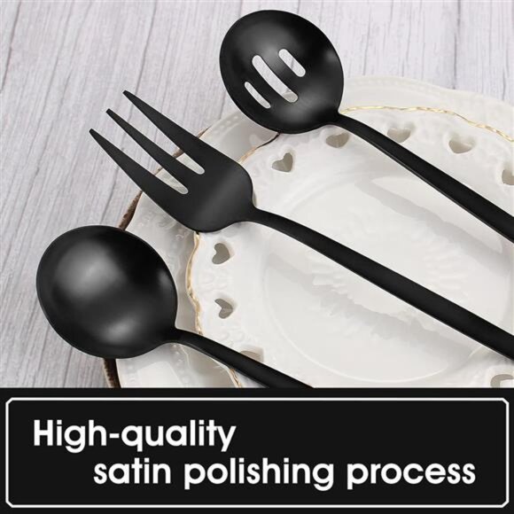 Matte Black Serving Silverware Set, 5-Piece Round Shared Utensils Set - Picture 4 of 7